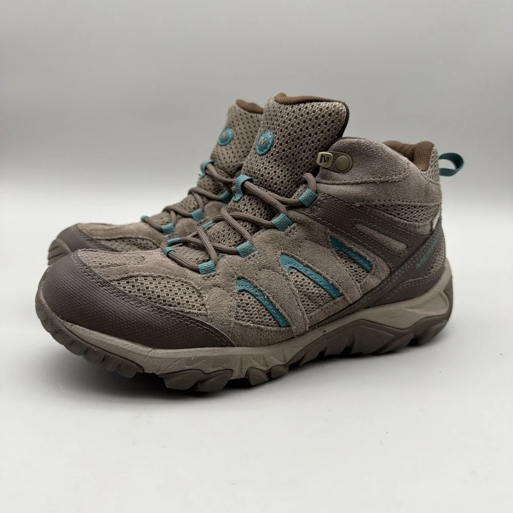 Merrell Trail Hiking Shoes Womens 9 Gray Teal Suede Mesh Outdoor